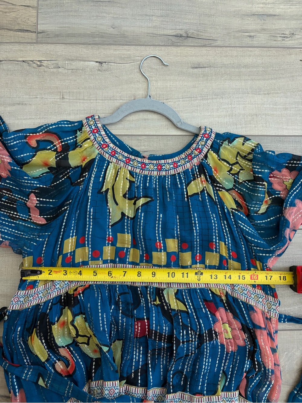 Anthropologie Verb Eulalia Shimmer Tunic Dress Hawaiian Blue Boho Cocktail Dress - Picture 10 of 11
